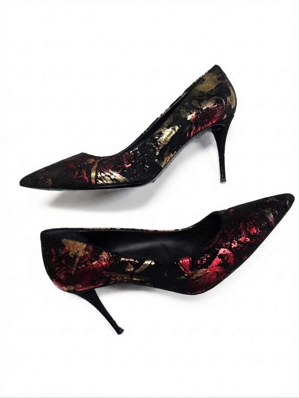 Giuseppe Zanotti Black Velvet Red & Gold Metallic Firework Pumps Stiletto Sz 39 - Picture 1 of 11